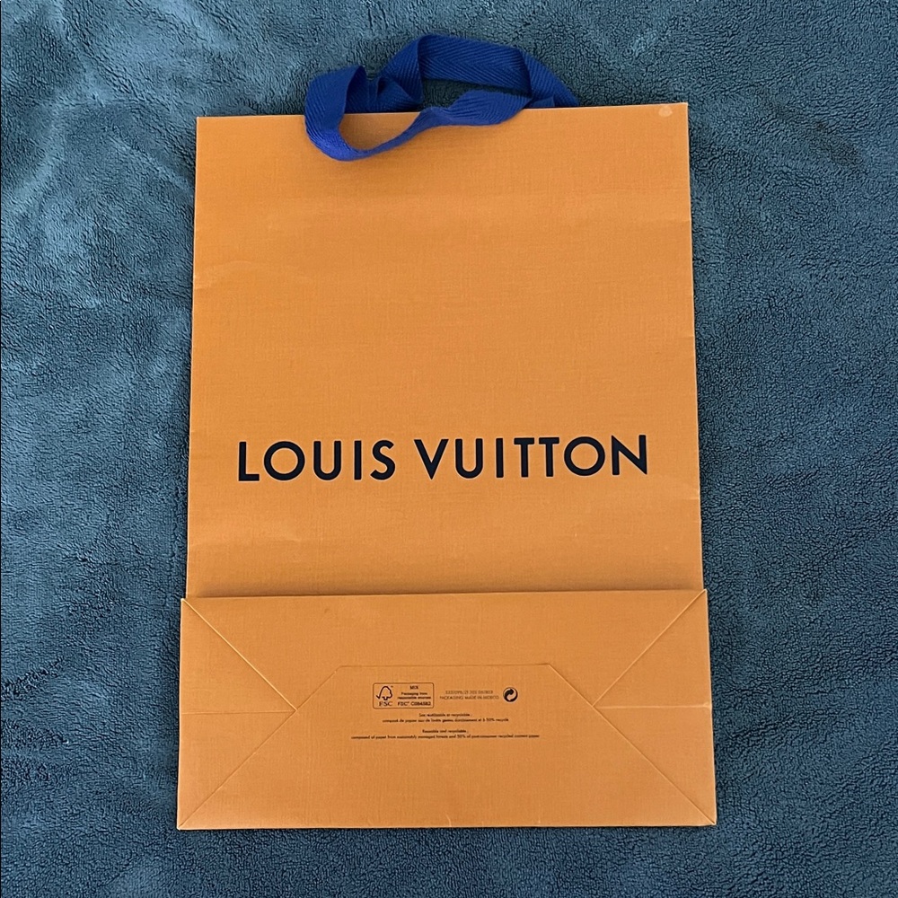 Louis Vuitton Orange Shopping Bag with Blue Ribbon Handles